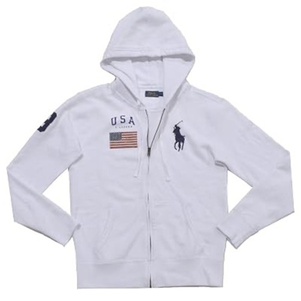 Ralph Lauren USA Full Zip Hoodie Medium Big Pony Vintage